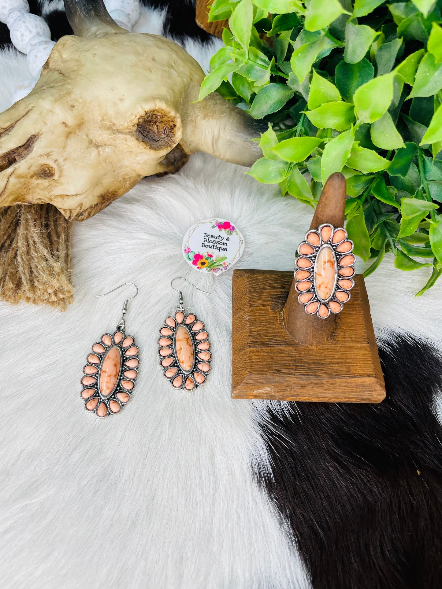 PEACH CONCHO EARRINGS