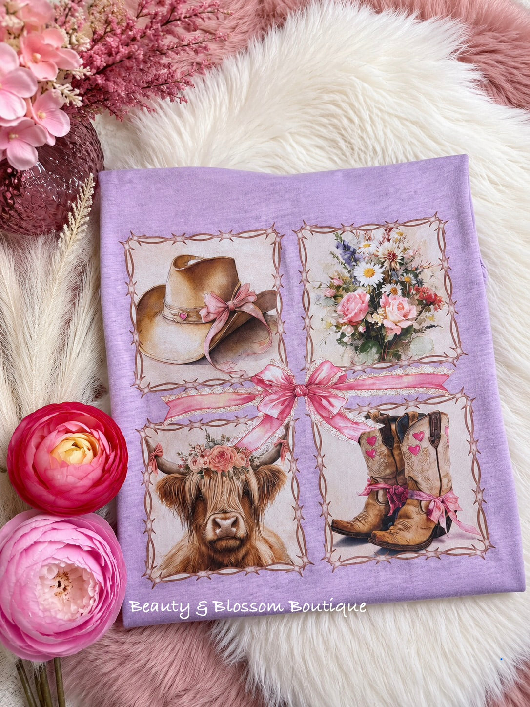 BOOTS, BOWS & BLOSSOMS TEE- 16