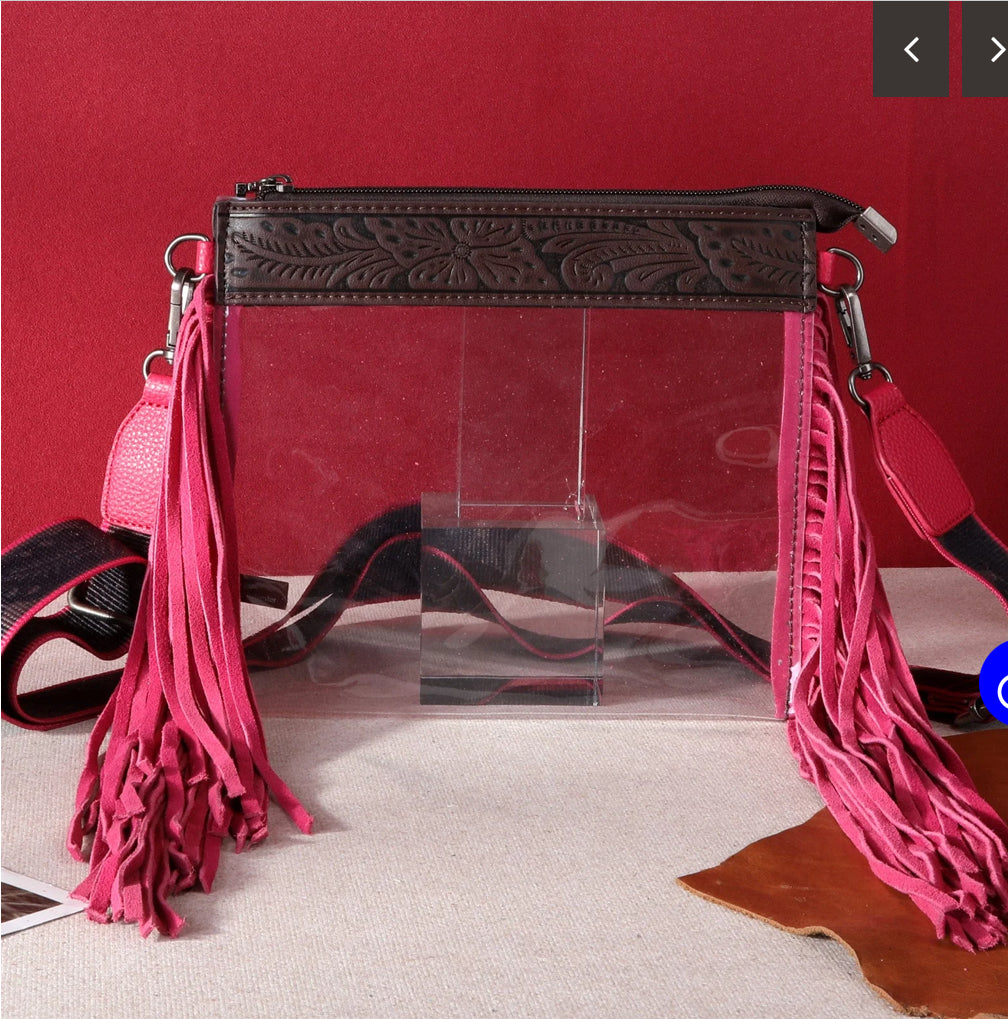 Montana West Western Fringe Clear Crossbody Bag - Pink