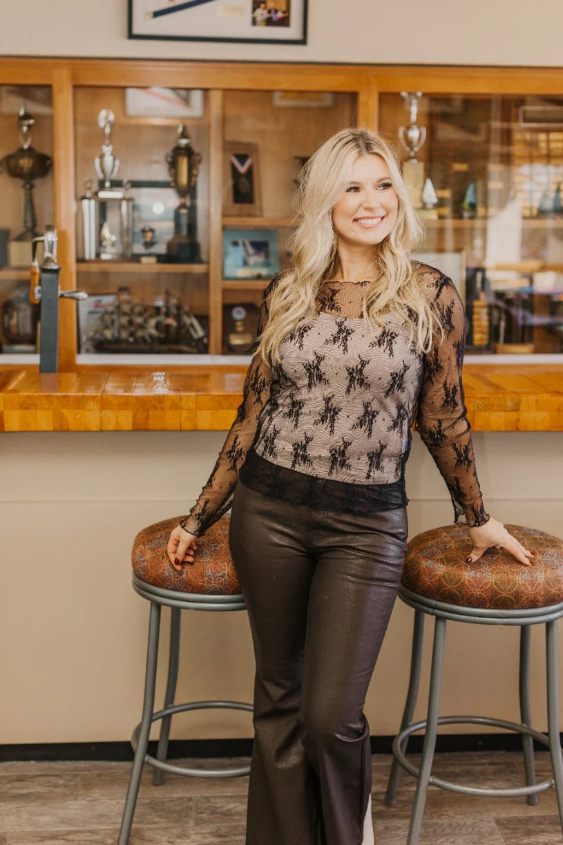 BLACK MESH LONG-SLEEVE TOP