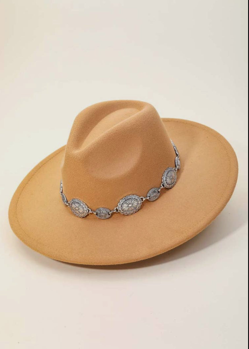 COIN CHAIN STRAP FEDORA HAT- BROWN