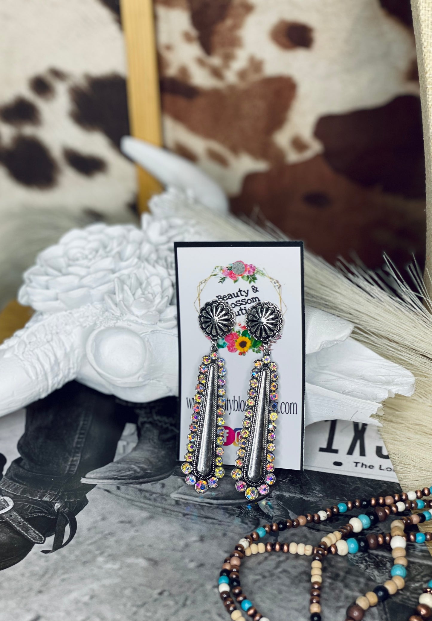 SILVER AND RHINESTONE EARRINGS