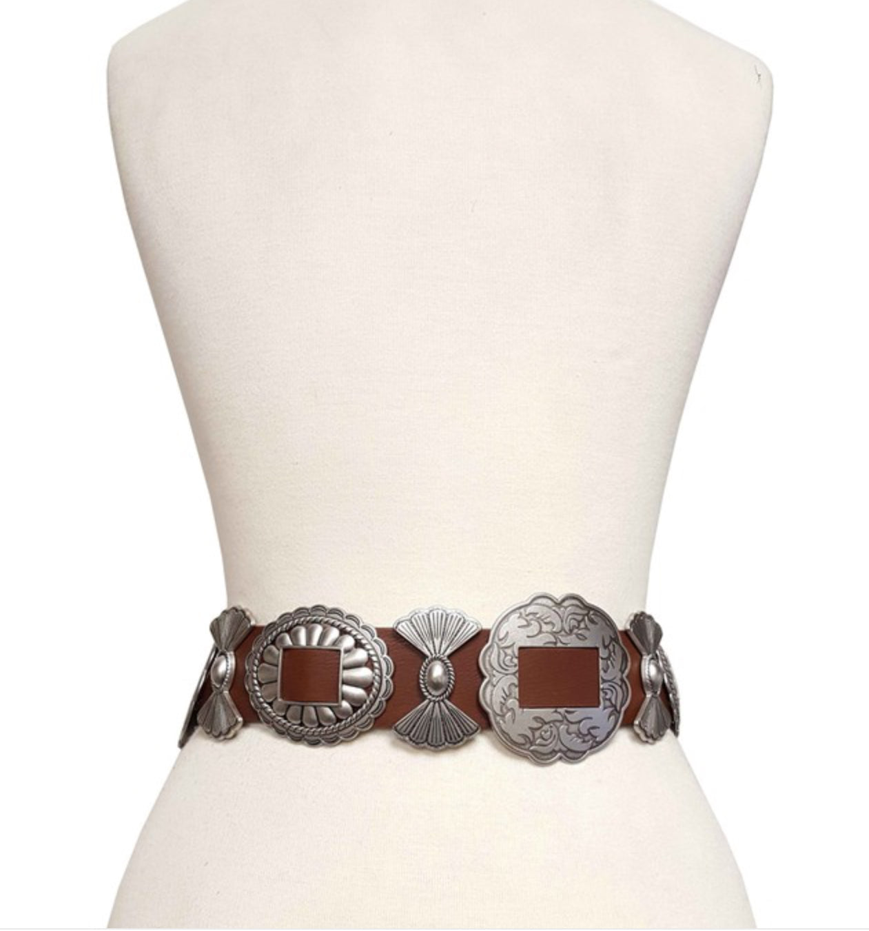 THE 3 CONCHO BELT Genuine Cowhide Leather /Brown