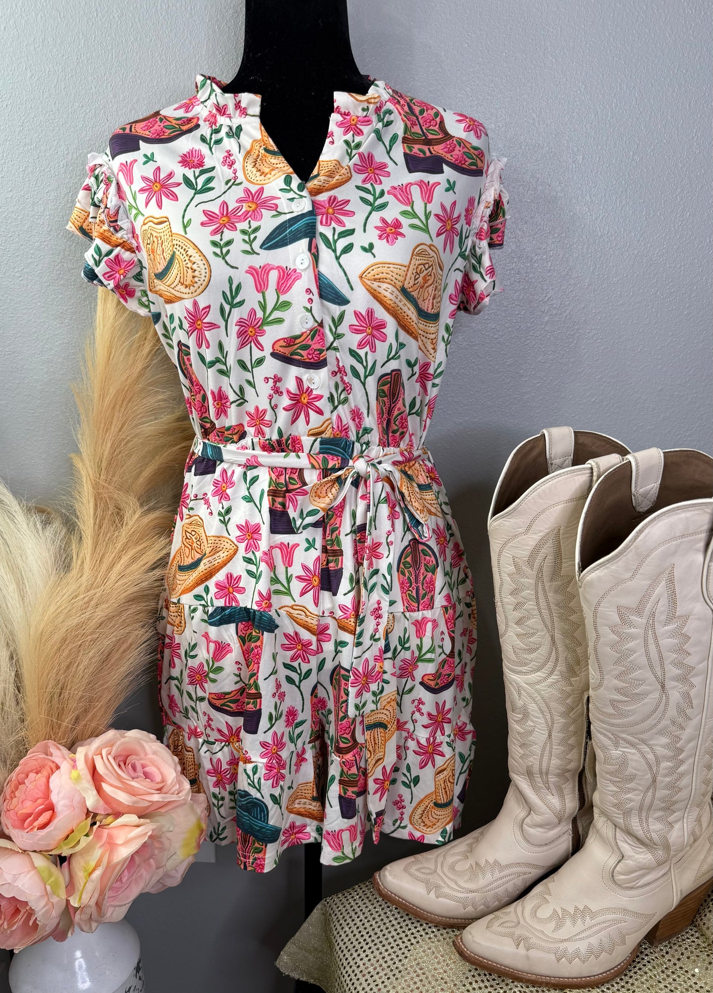 WESTERN ROSE RUFFLE ROMPER