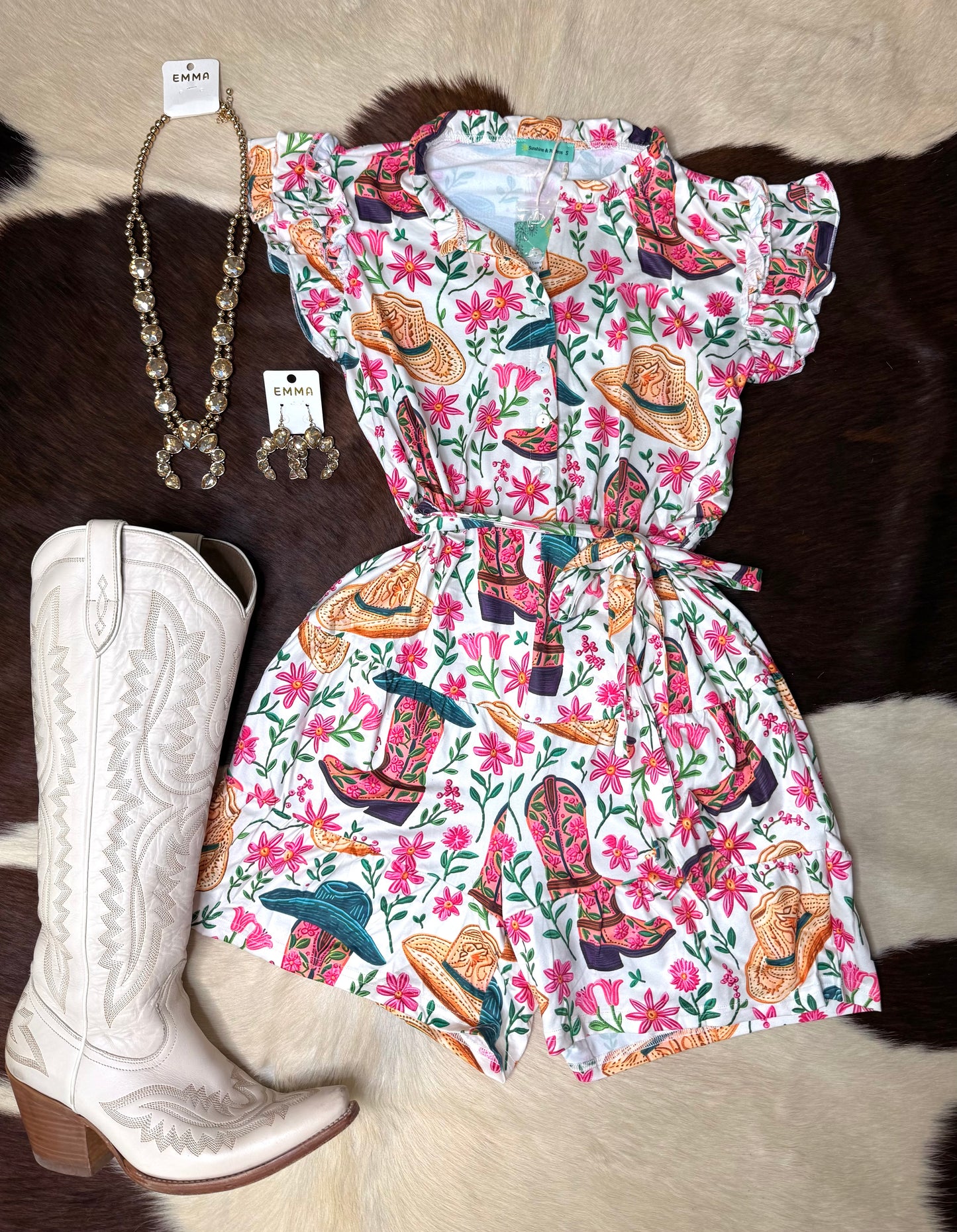 WESTERN ROSE RUFFLE ROMPER