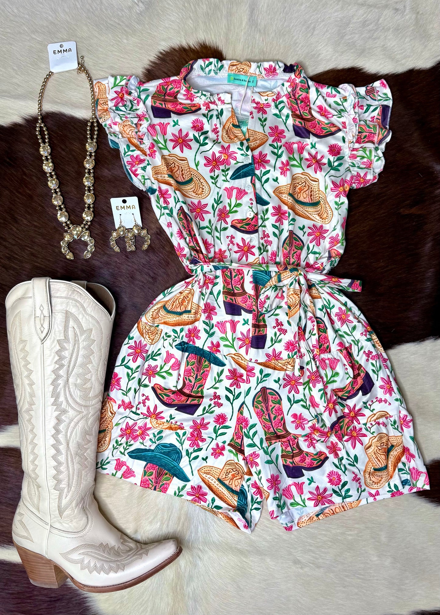 WESTERN ROSE RUFFLE ROMPER