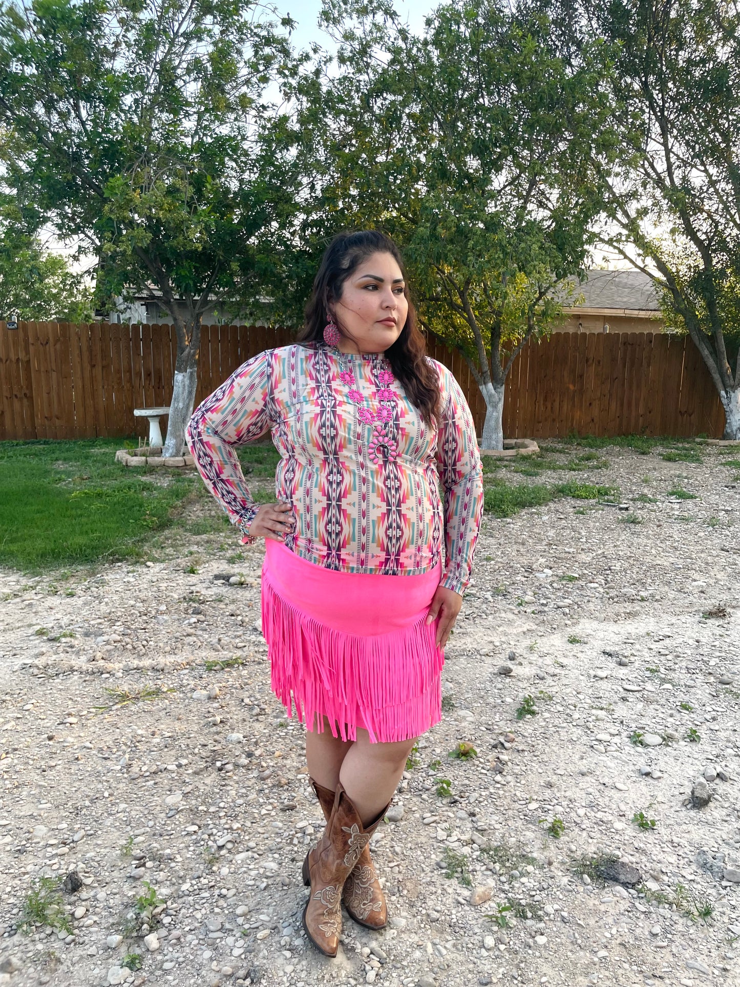 FORT WORTH FRINGE SKIRT PINK