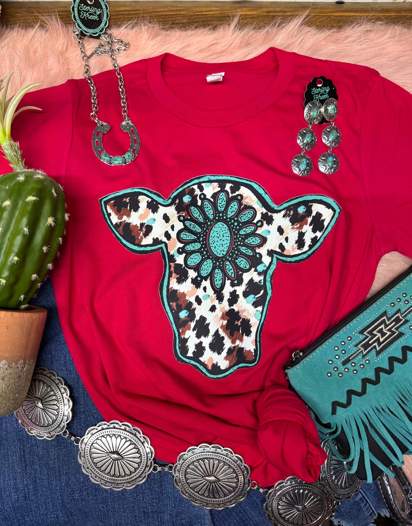 TURQUOISE LEOPARD COW TEE- 100