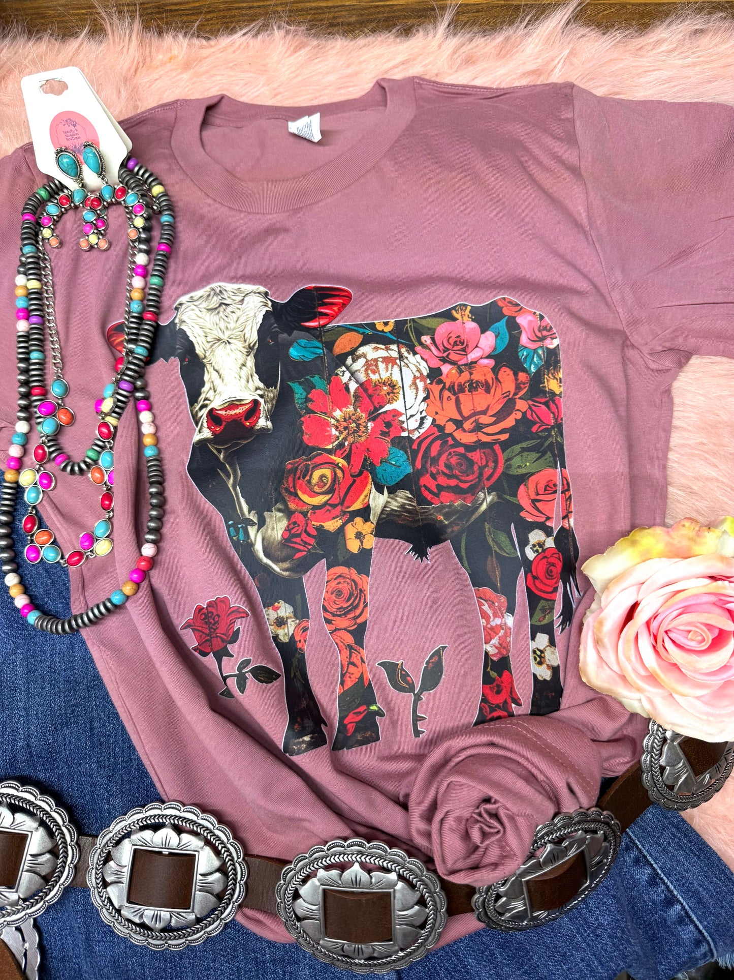FLORAL COW TEE- 248