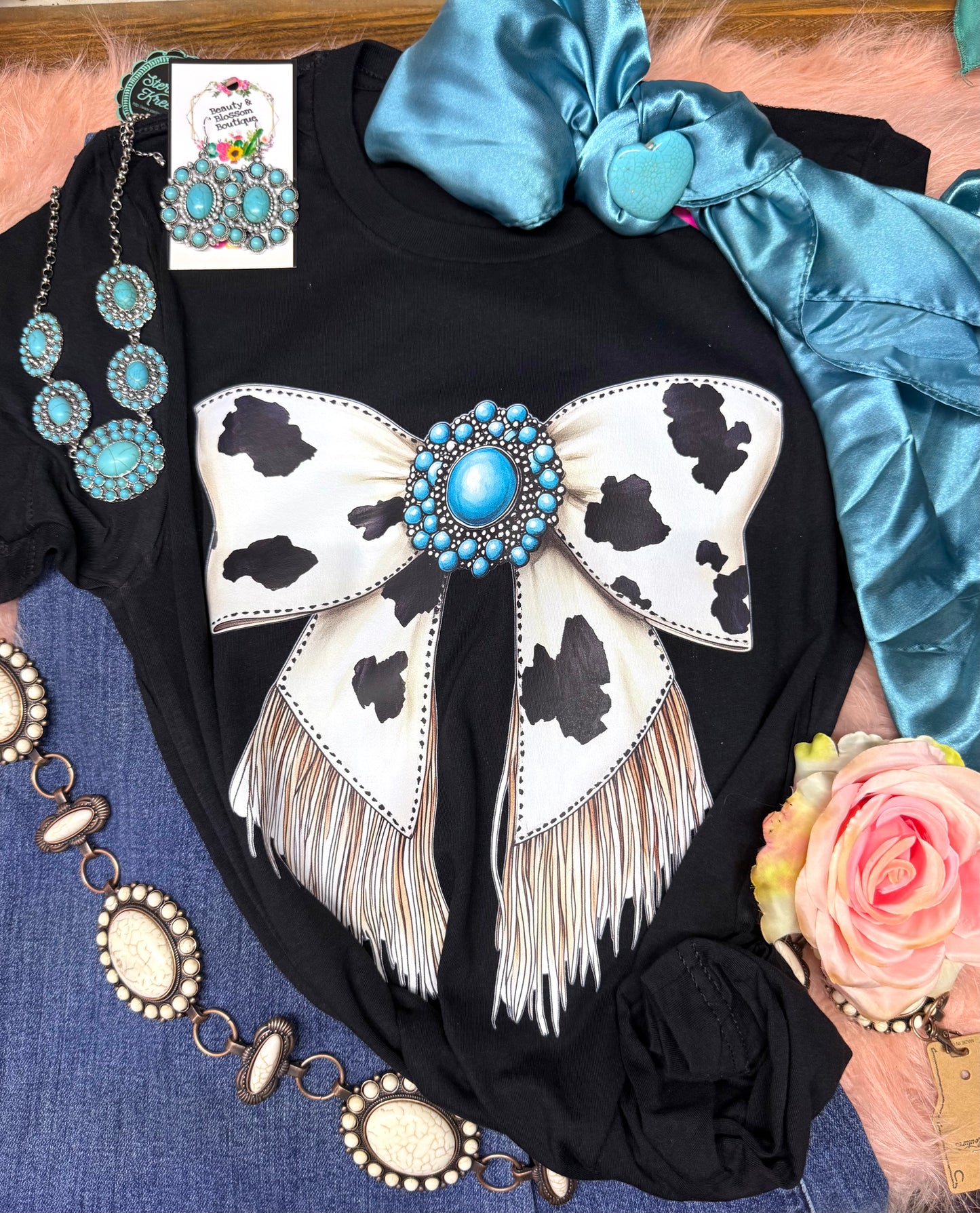 COW PRINT BOW TEE- 289