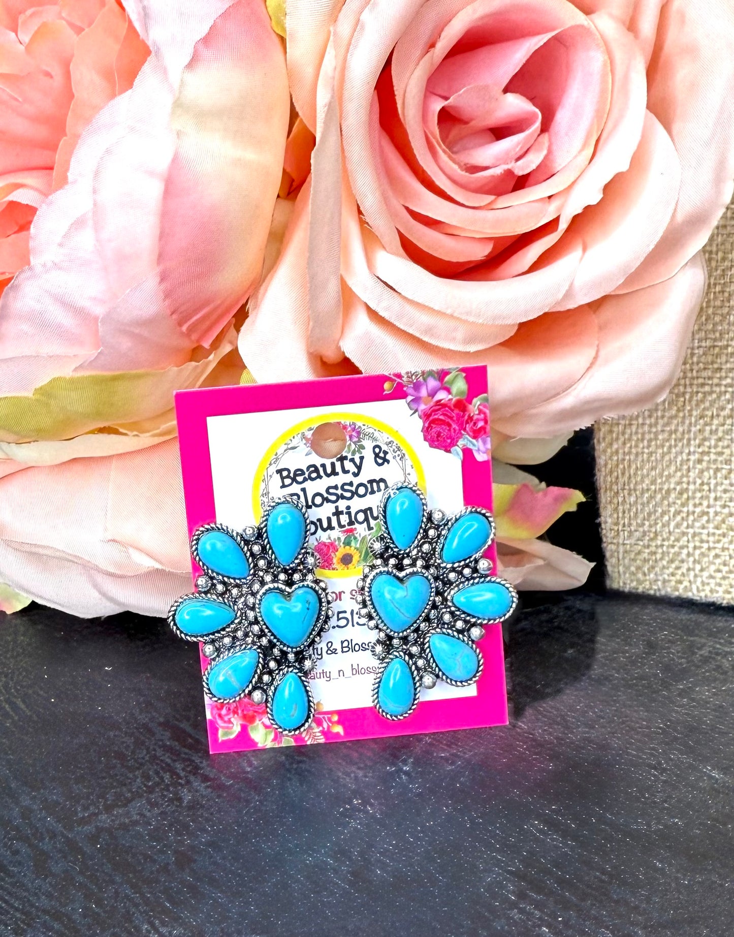 GIRLS LOVE IS IN THE AIR STUD EARRINGS- TURQ