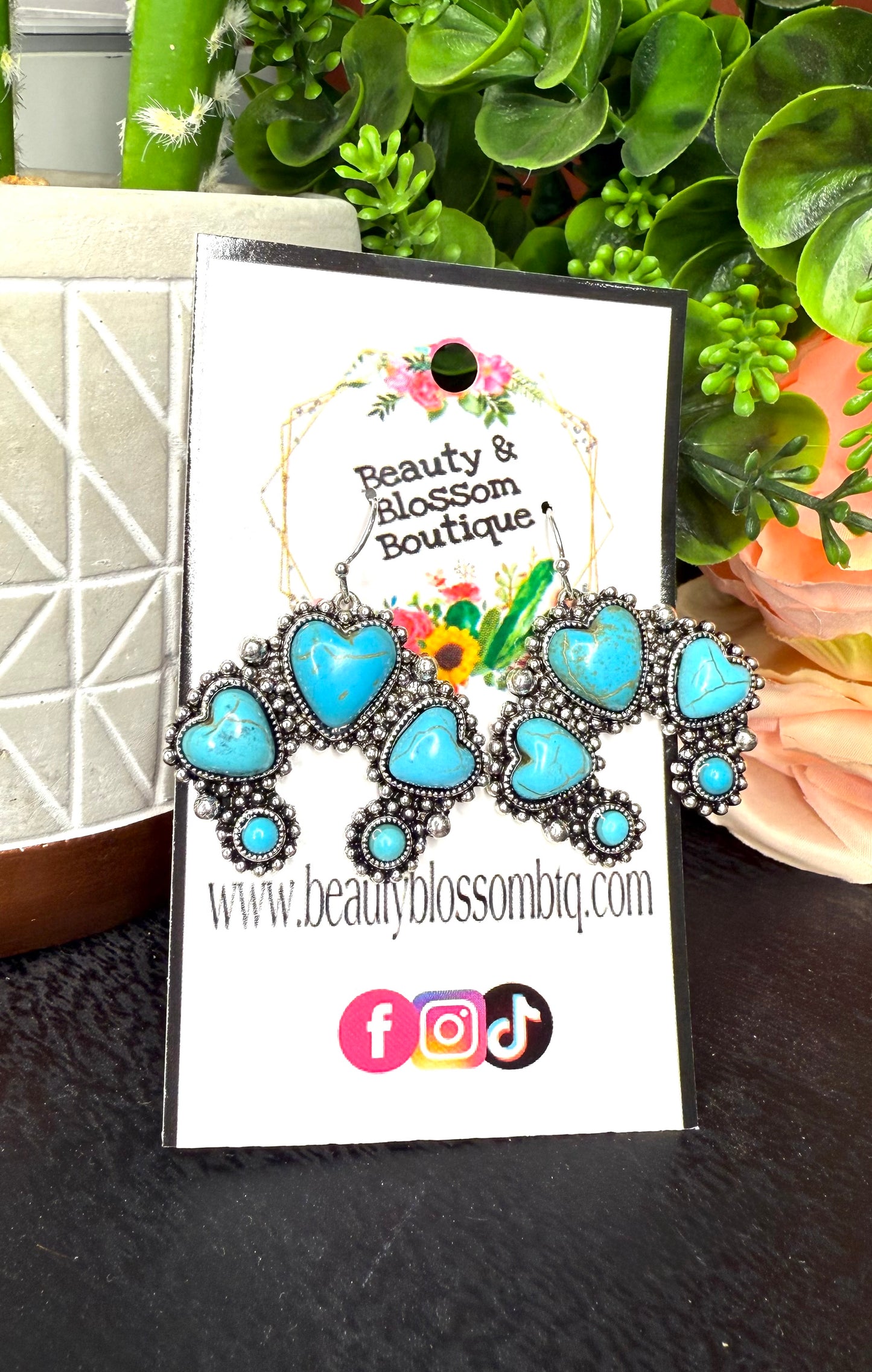 IT'S A LOVE SONG HEART SPARKLE EARRINGS- TURQ