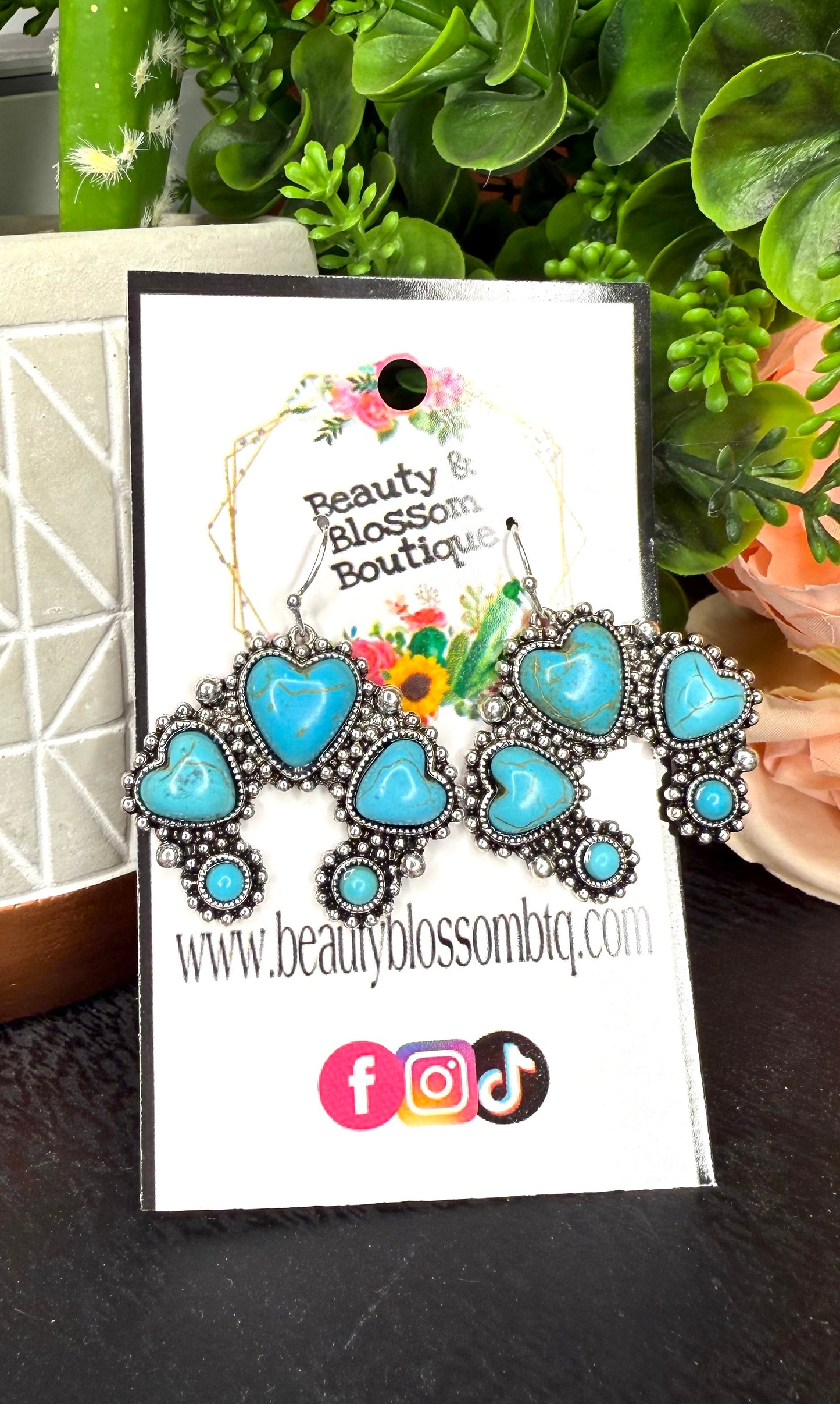IT'S A LOVE SONG HEART SPARKLE EARRINGS- TURQ