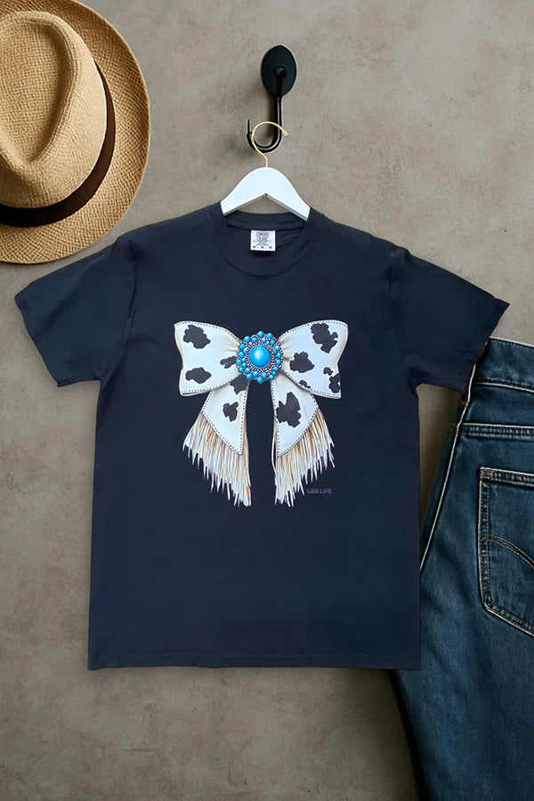 COW PRINT BOW TEE- 289