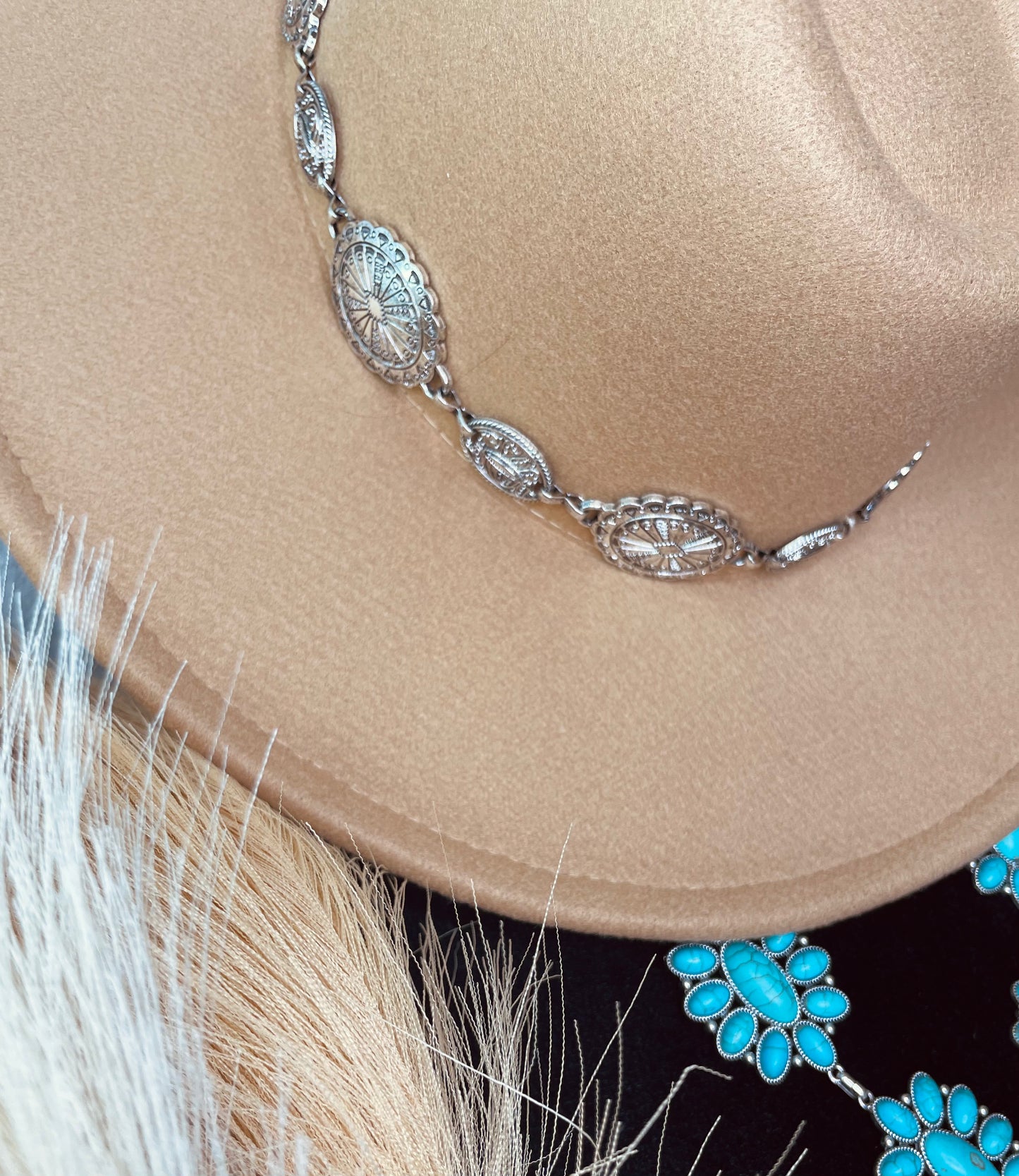 COIN CHAIN STRAP FEDORA HAT- BROWN