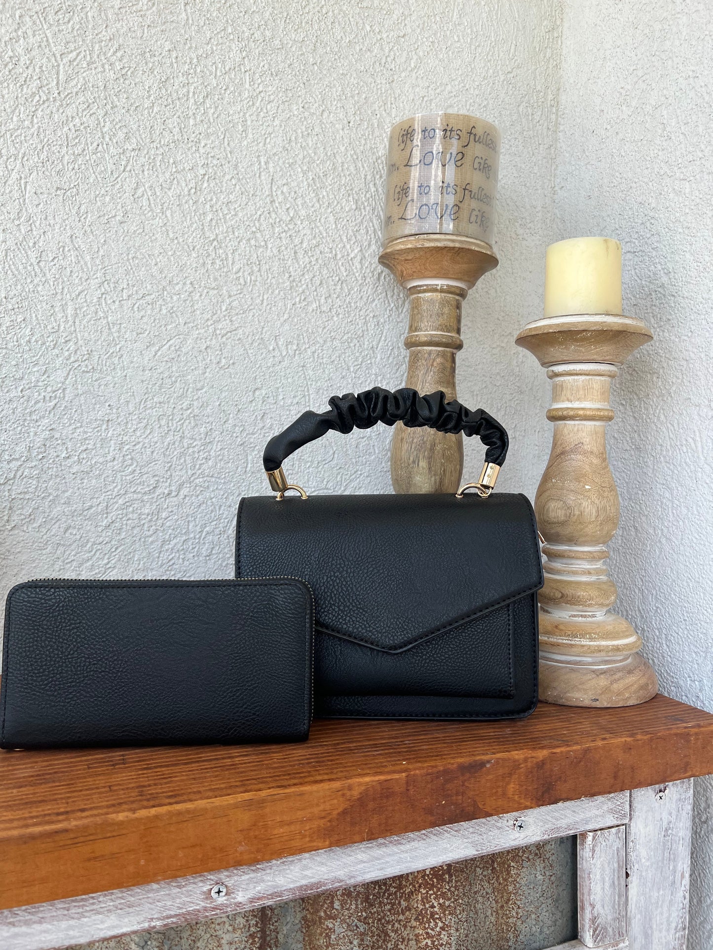 CROSSBODY PURSE W/ WALLET- BLACK