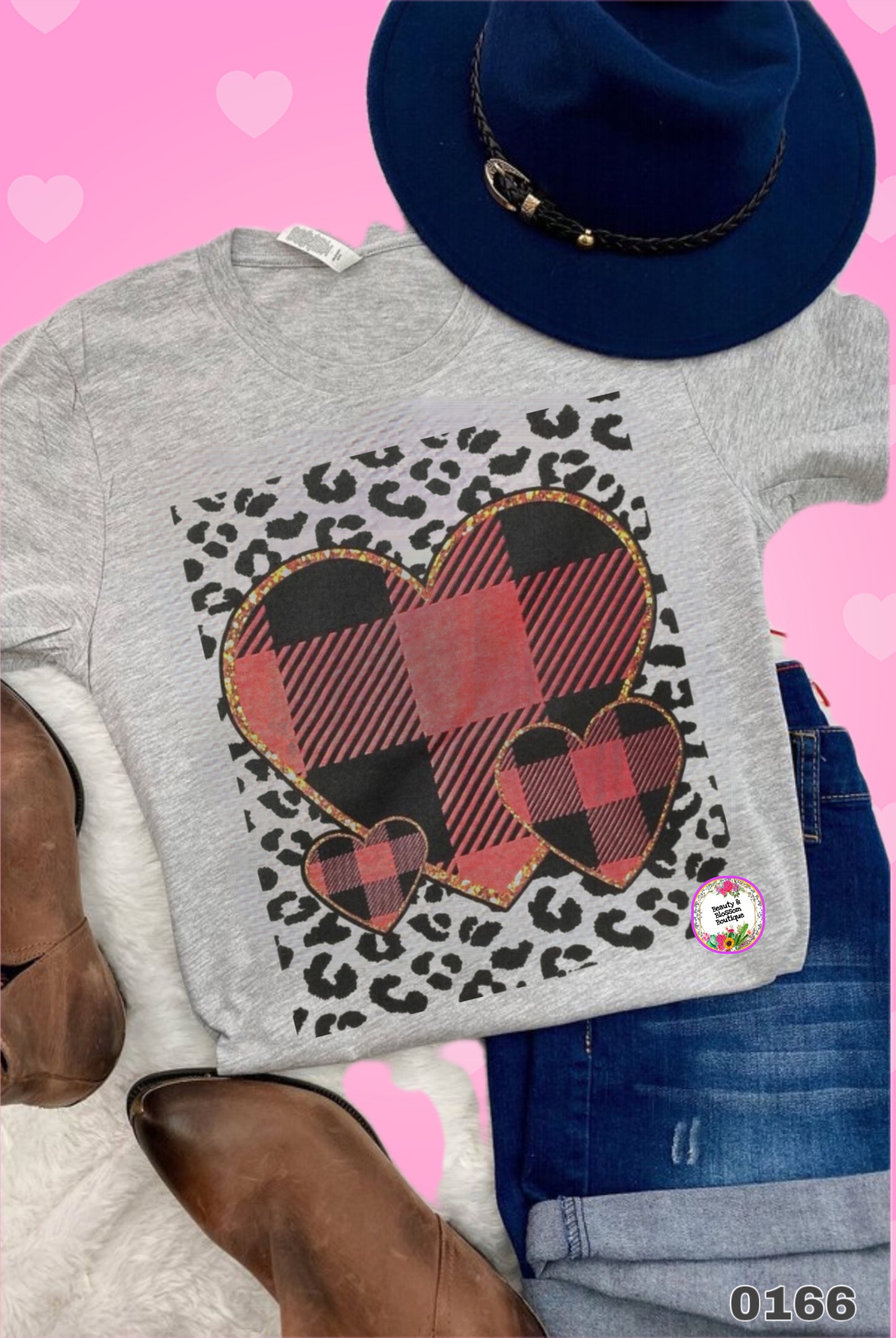 Leo Plaid Heart T-shirt - 166