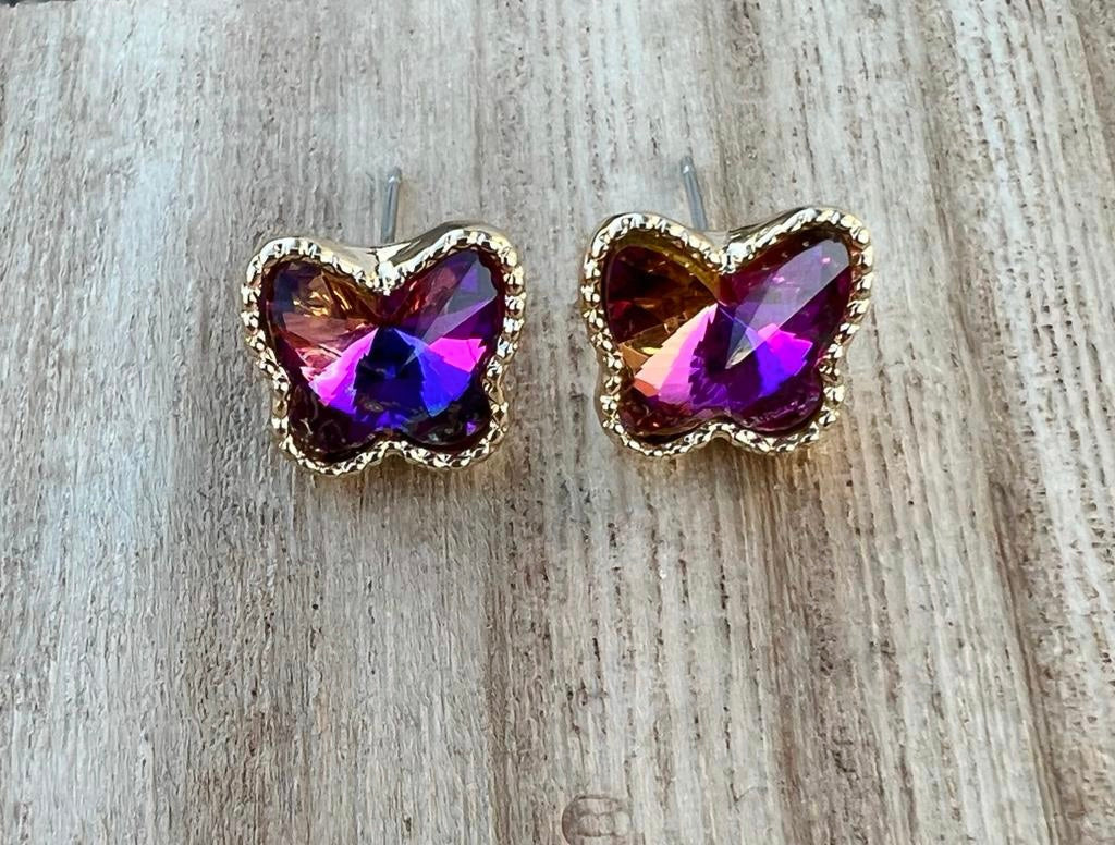 PURPLE BUTTERFLY STUD EARRINGS