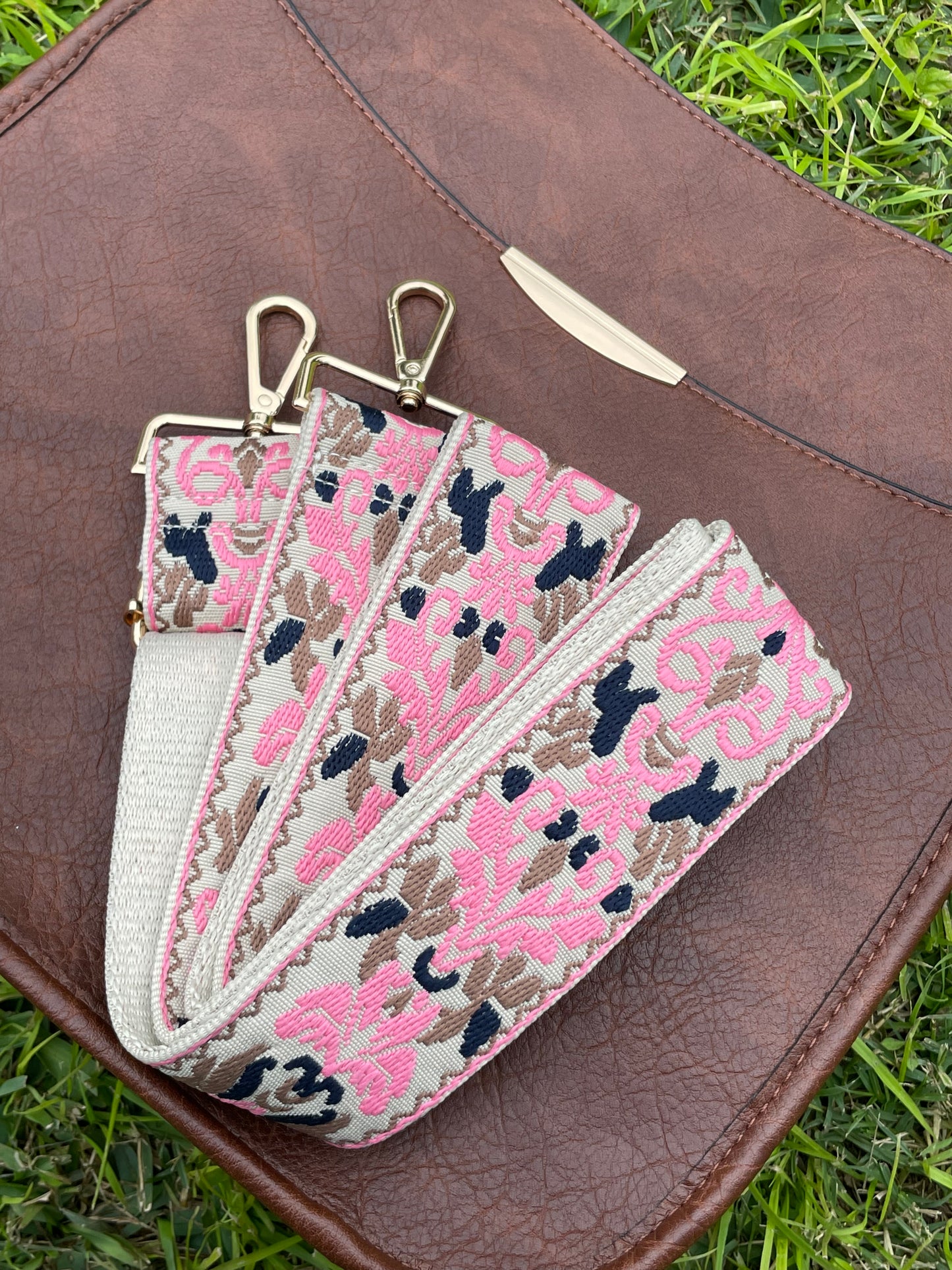 EMBROIDERY BAG STRAP - NAVY/PINK