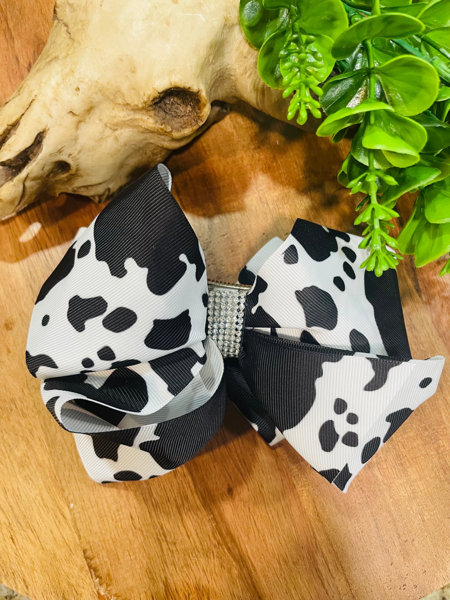 BLACK COWPRINT GIRLS BOW