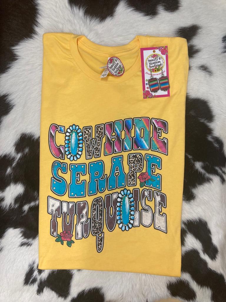 COWHIDE SERAPE TURQUOISE TEE- 24