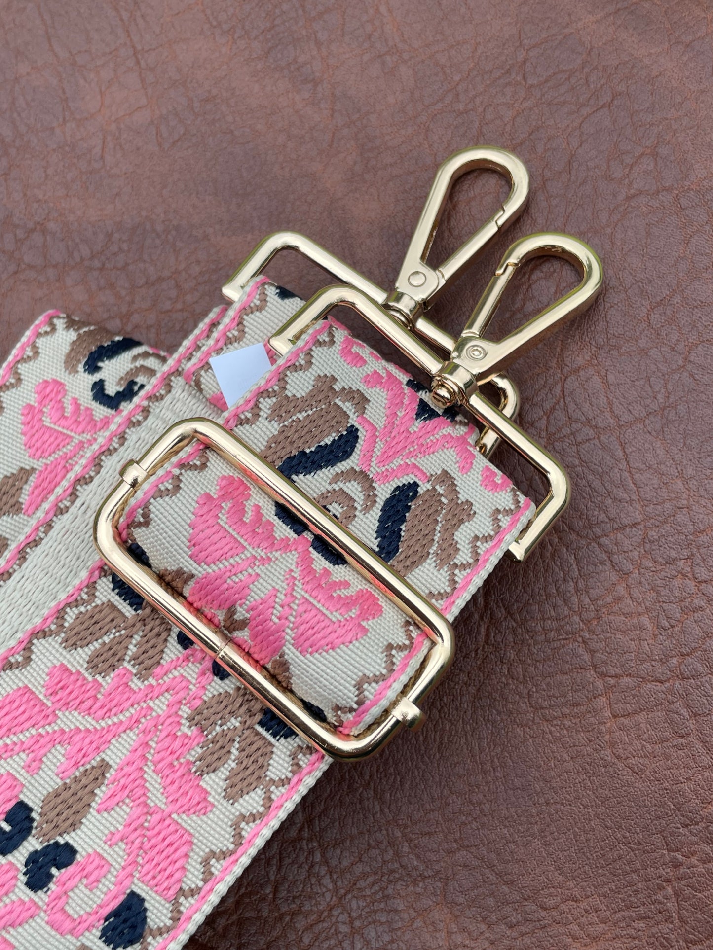 EMBROIDERY BAG STRAP - NAVY/PINK
