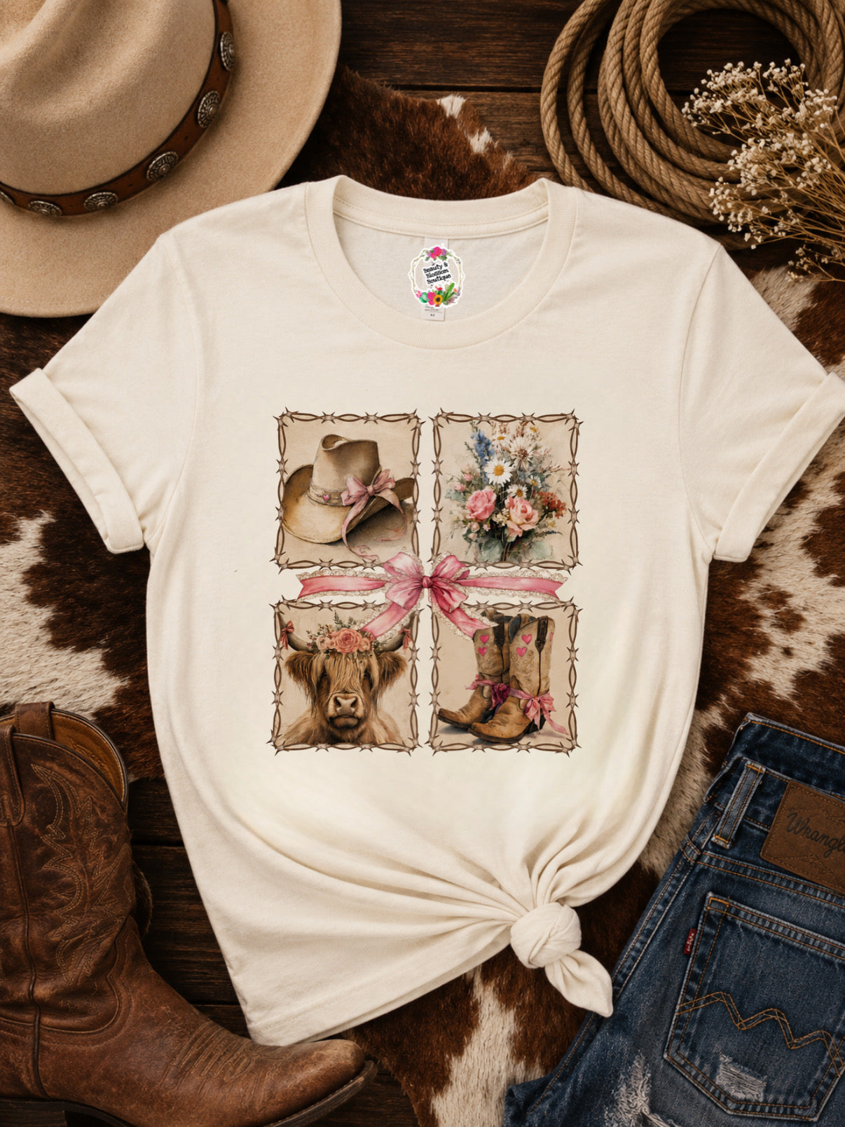 BOOTS, BOWS & BLOSSOMS TEE- 216