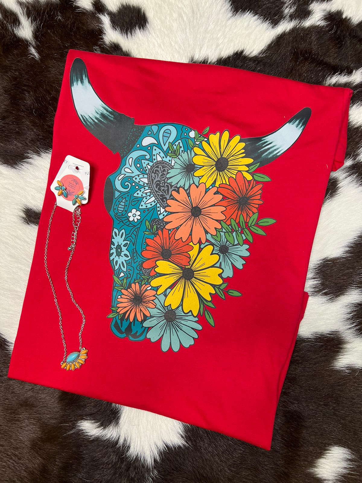 TURQUOISE FLOWER STEER TEE- 294