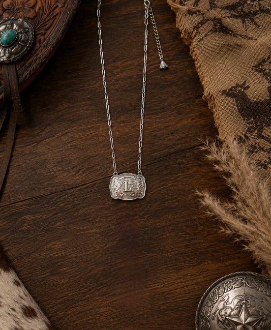 L WESTERN INITIAL BUCKLE NECKLACE