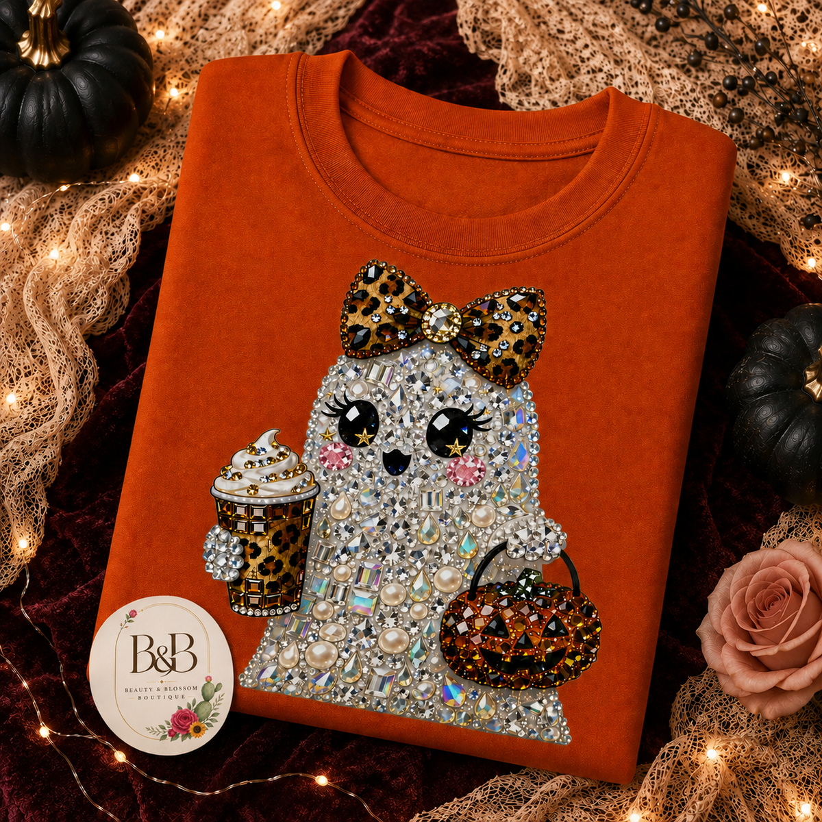 Bling Ghost Halloween Graphic Tee - Design 167