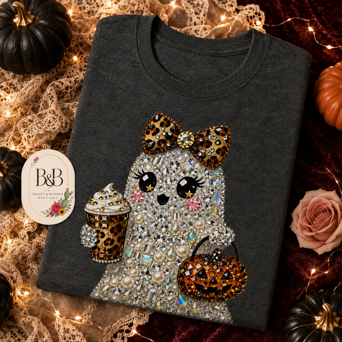 Bling Ghost Halloween Graphic Tee - Design 167
