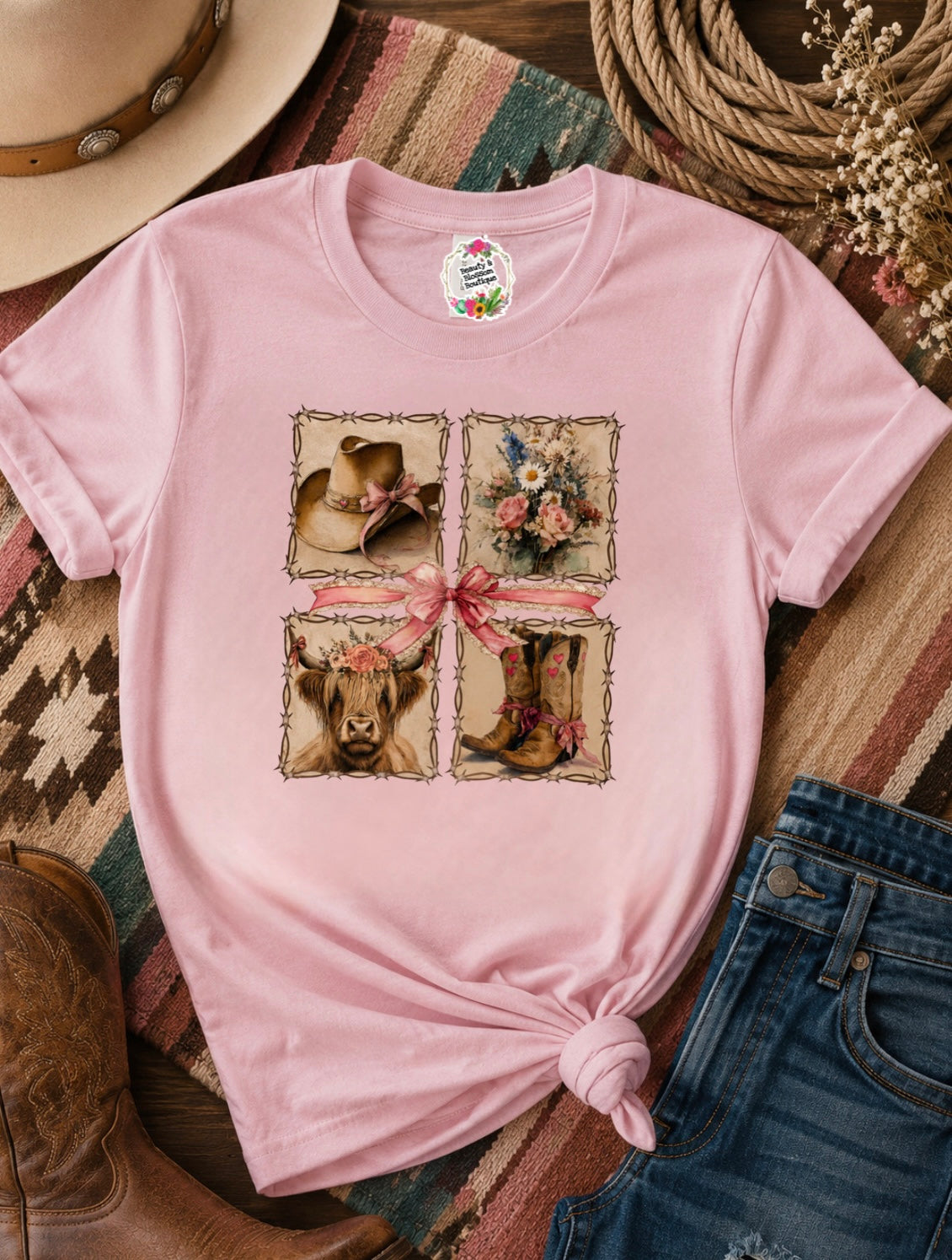 BOOTS, BOWS & BLOSSOMS TEE- 216