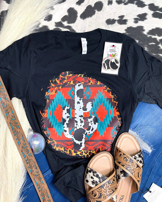 AZTEC CACTUS COWHIDE TEE- 42