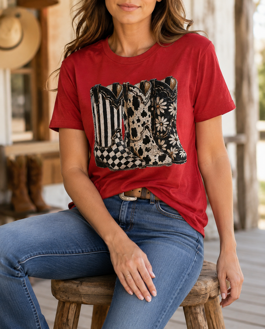 THREE OF A KIND WESTERN BOOT TEE  -