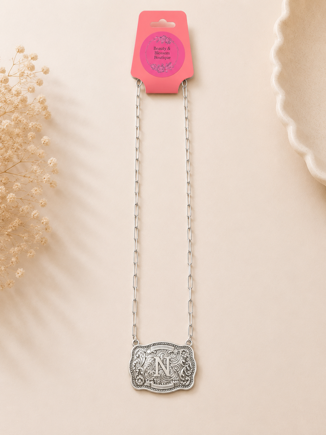 N WESTERN INITIAL BUCKLE NECKLACE