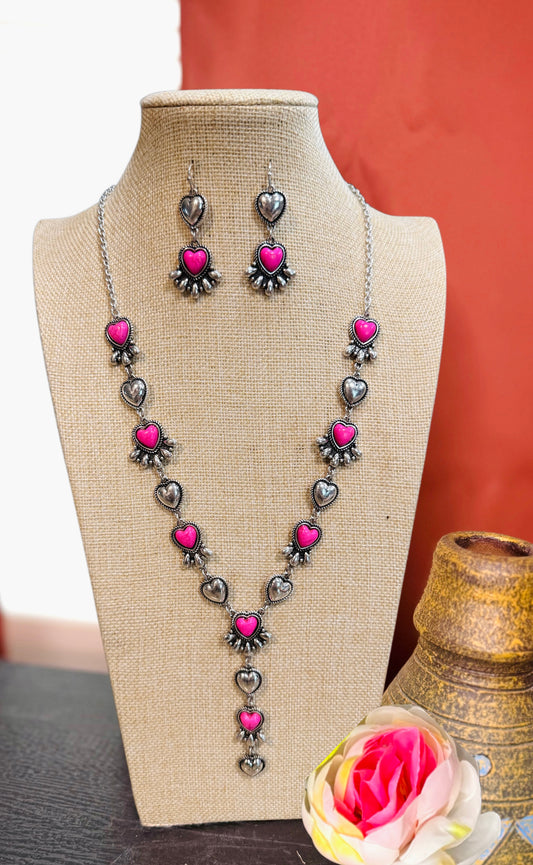 PINK COWGIRL HEART NECKLACE SET