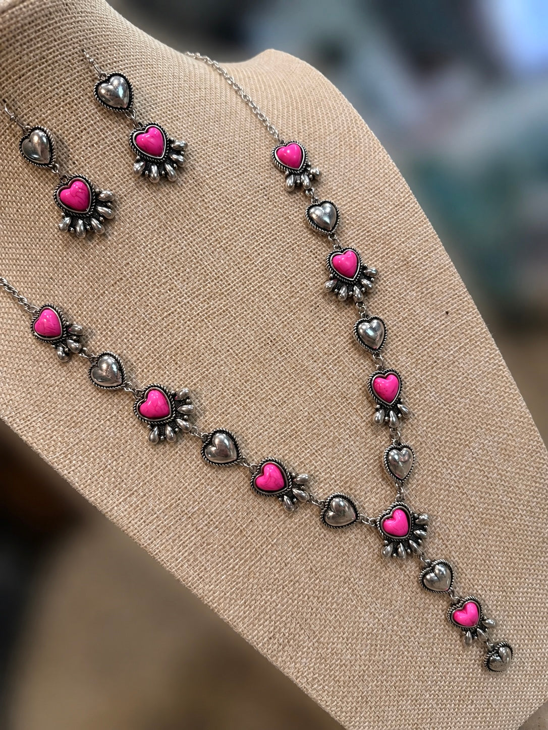 PINK COWGIRL HEART NECKLACE SET