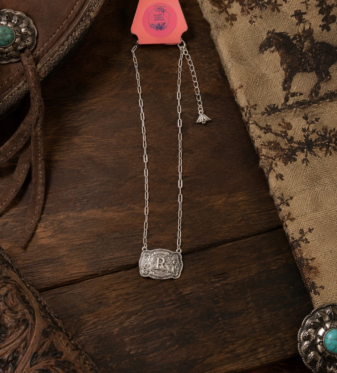 R WESTERN INITIAL BUCKLE NECKLACE (Copy)