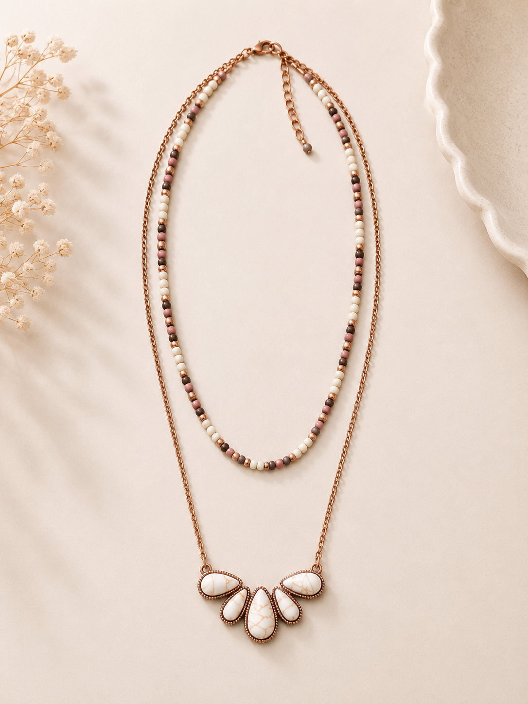 WESTERN IVORY STONE LAYERED NECKLACE