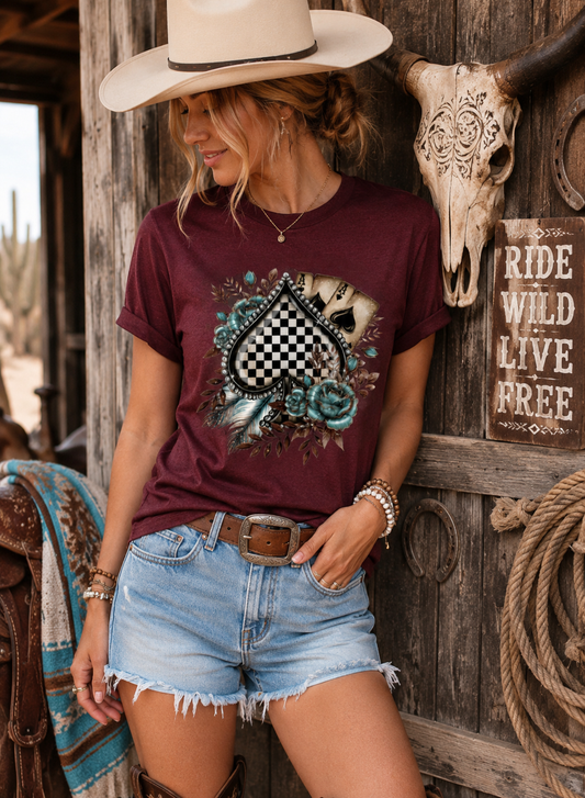 HIGH STAKES COWGIRL TEE- 135