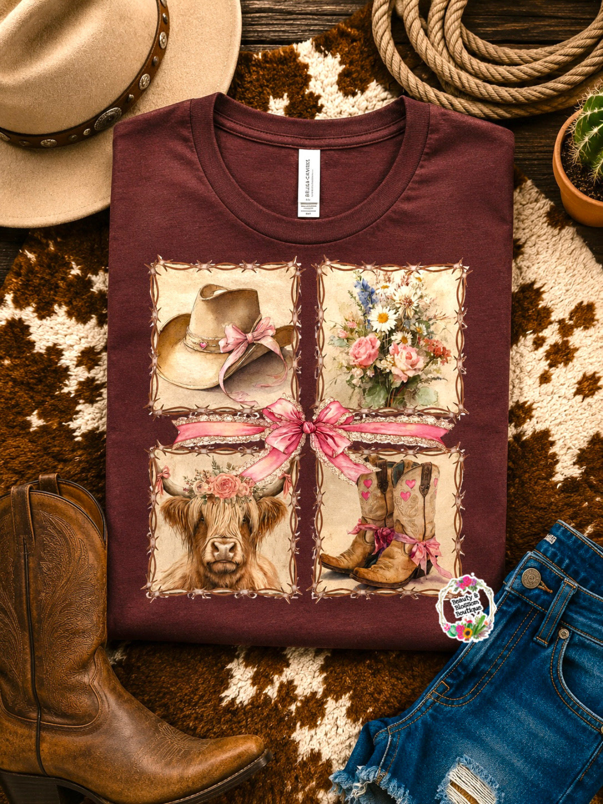 BOOTS, BOWS & BLOSSOMS TEE- 216