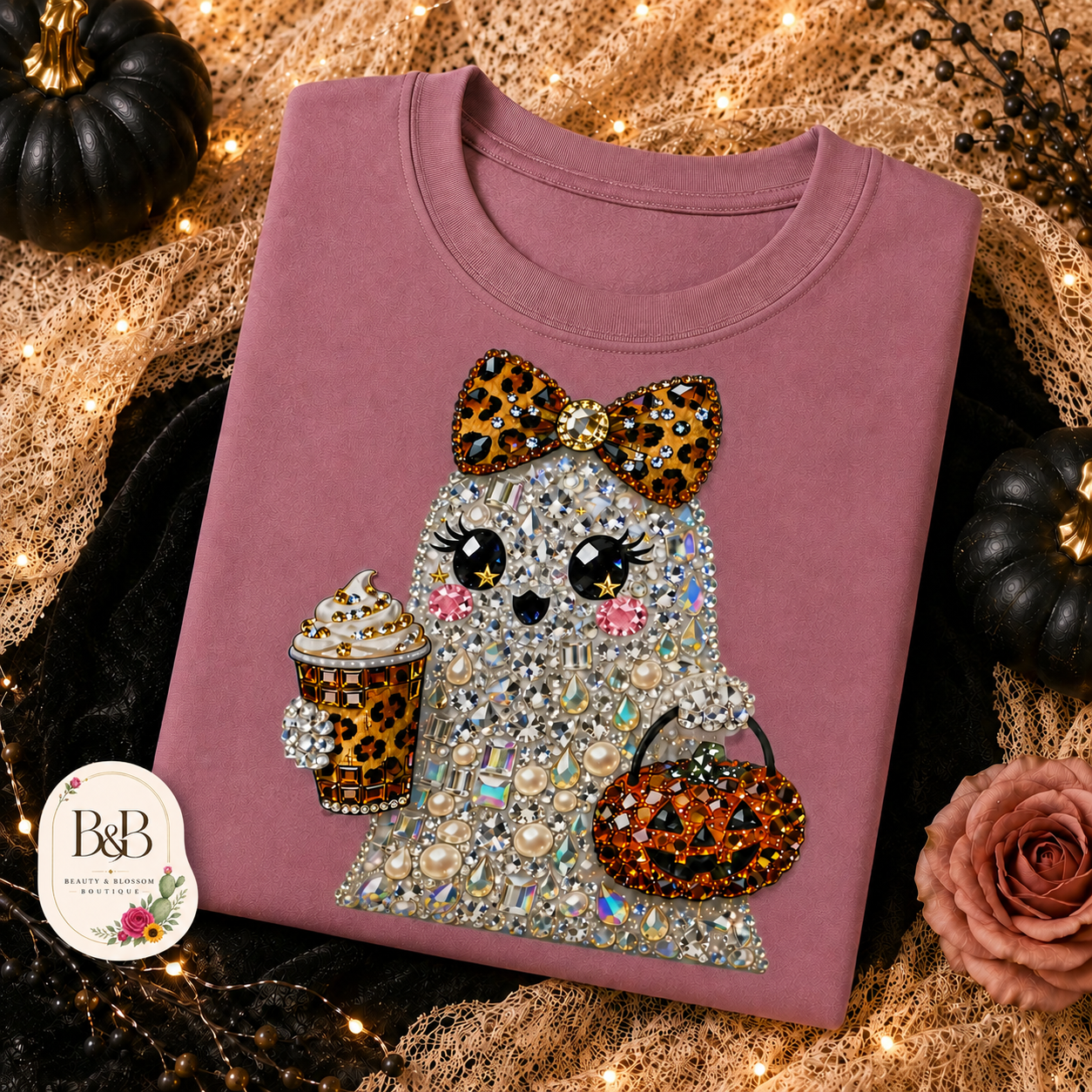 Bling Ghost Halloween Graphic Tee - Design 167