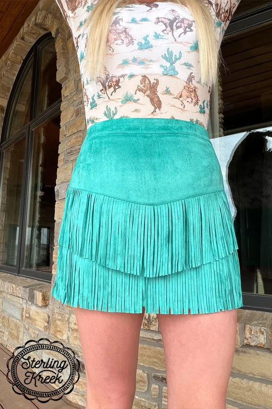 FORT WORTH FRINGE SKIRT TURQUOISE