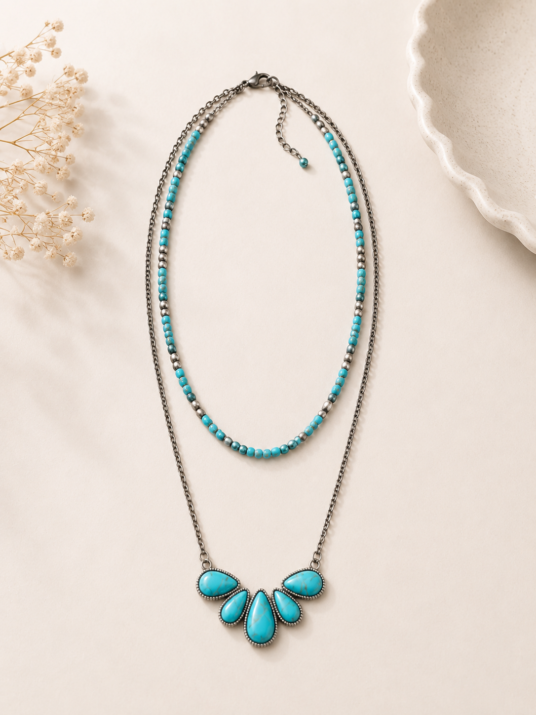WESTERN TURQUOISE STONE LAYERED NECKLACE
