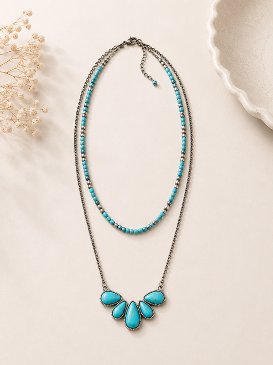 WESTERN TURQUOISE STONE LAYERED NECKLACE