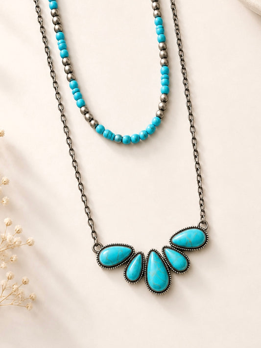 WESTERN TURQUOISE STONE LAYERED NECKLACE