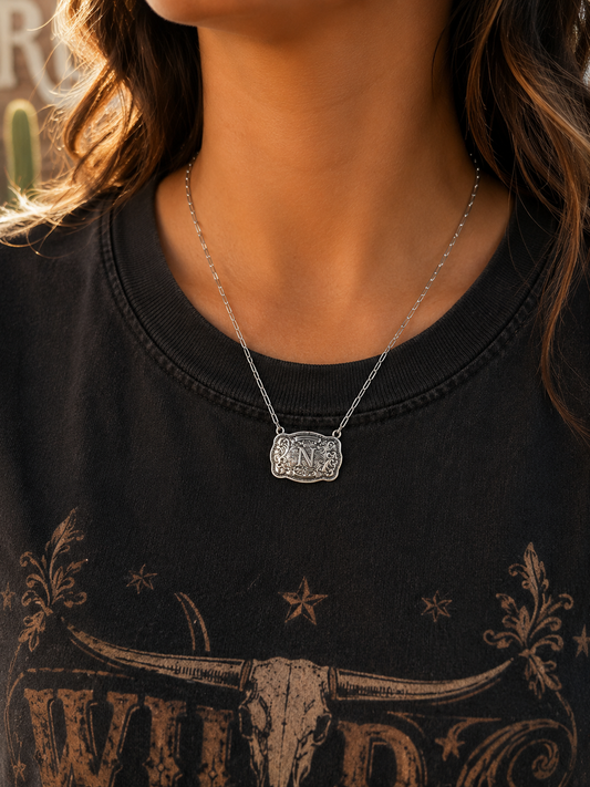 N WESTERN INITIAL BUCKLE NECKLACE
