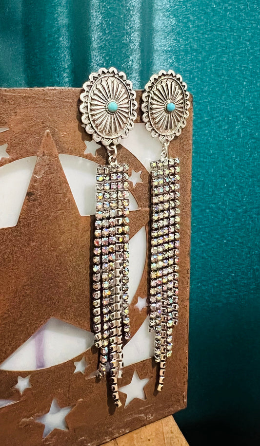 RHINESTONE RODEO EARRINGS- silver