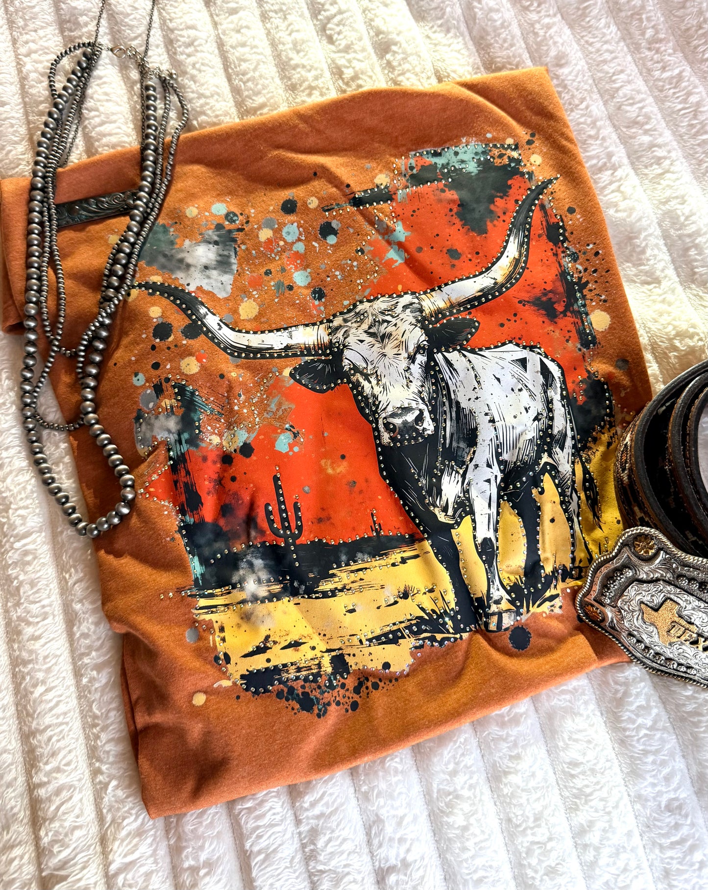 DESERT LONGHORN WITH BLING TEE- 18