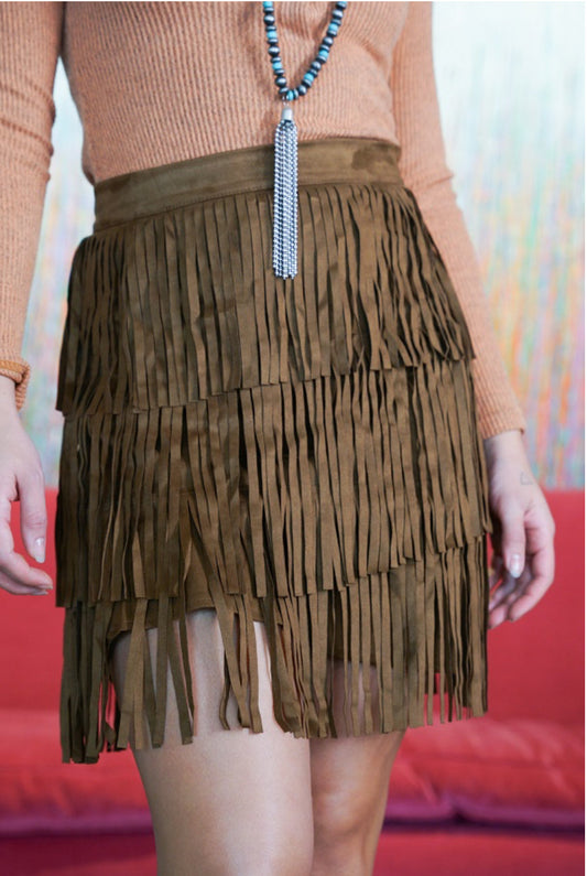 NO SECOND THOUGHTS FRINGE SKIRT